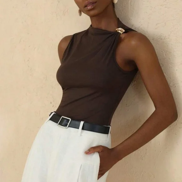 Rust Brown Asymmetrical Women Top